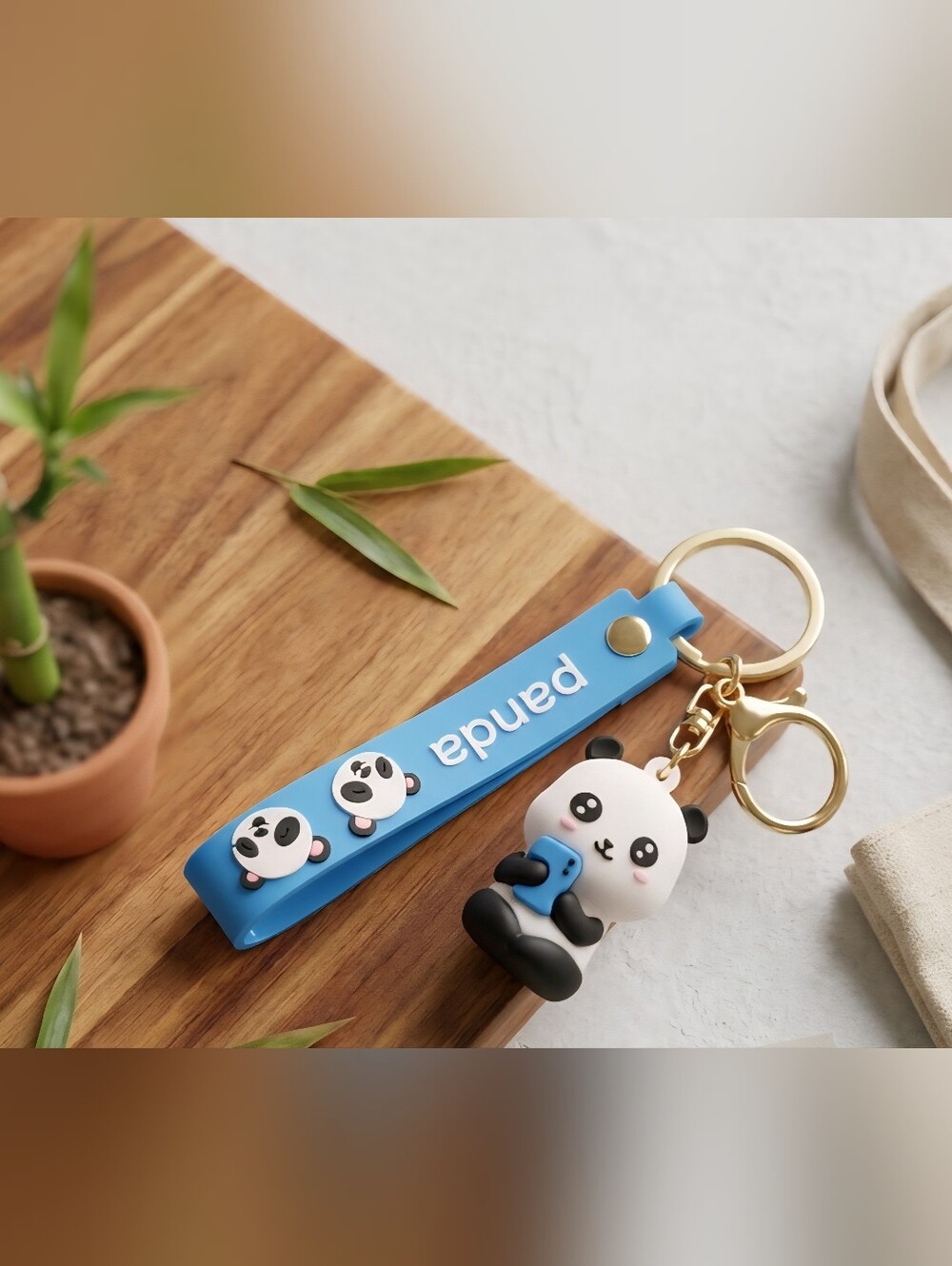 Blue Panda Silicone Keychain Strap with Panda Charm
